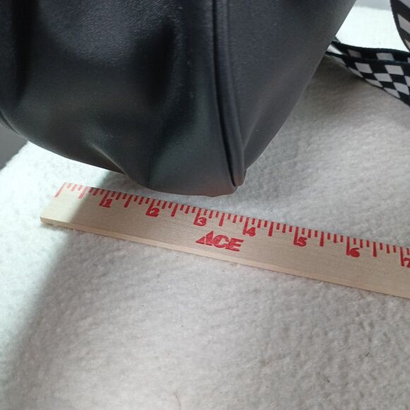 Market & Layne Crossbody Pouch Bag Black w/ Checkered Strap Casual Purse - Picture 12 of 15